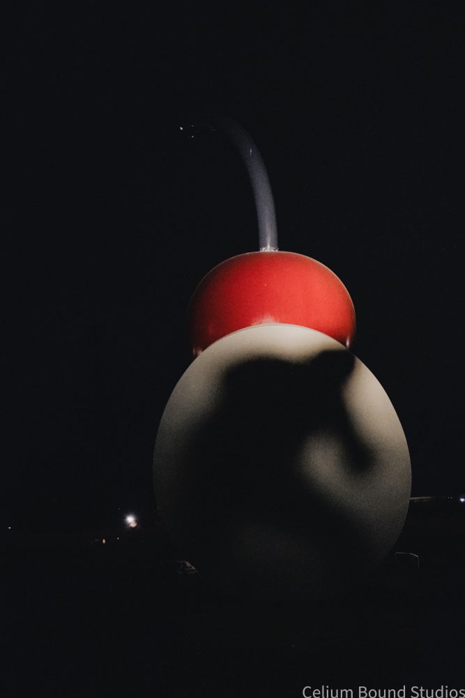 The Cherry on the Spoon is a famous Minneapolis landmark, so I wanted to get a photo with it. Here we see the front view of the bottom of the spoon and the cherry on top with a shadow of me covering a the bottom of the spoon