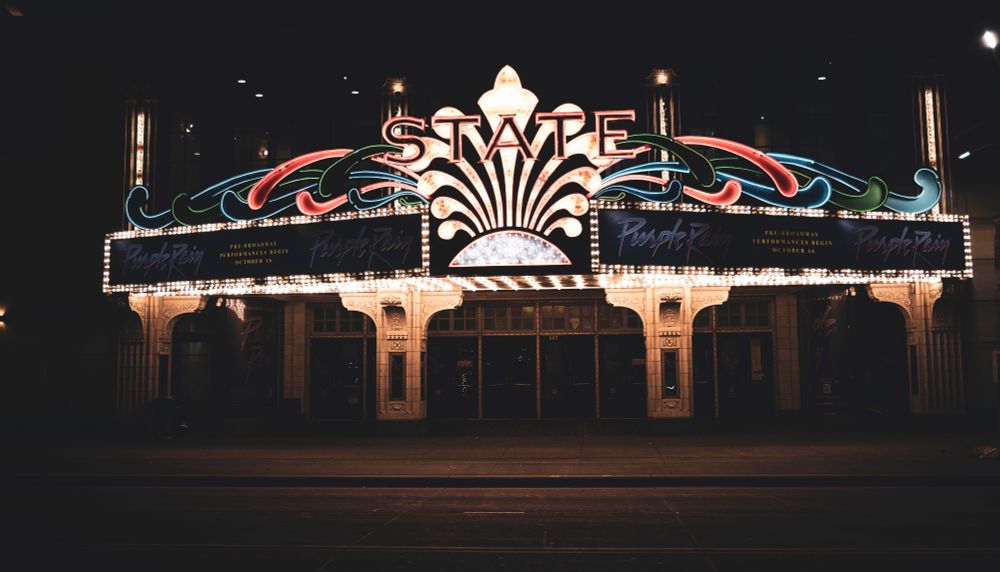 State Theatre at night in lights
