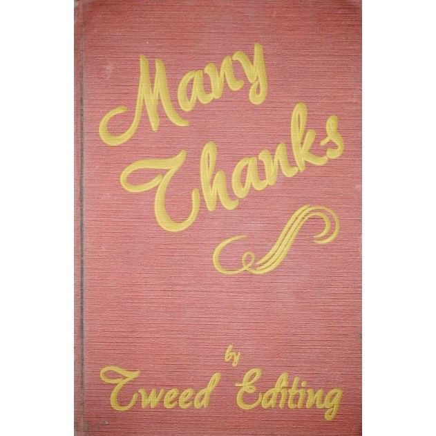 An worn red book cover that reads Many Thanks by Tweed Editing”