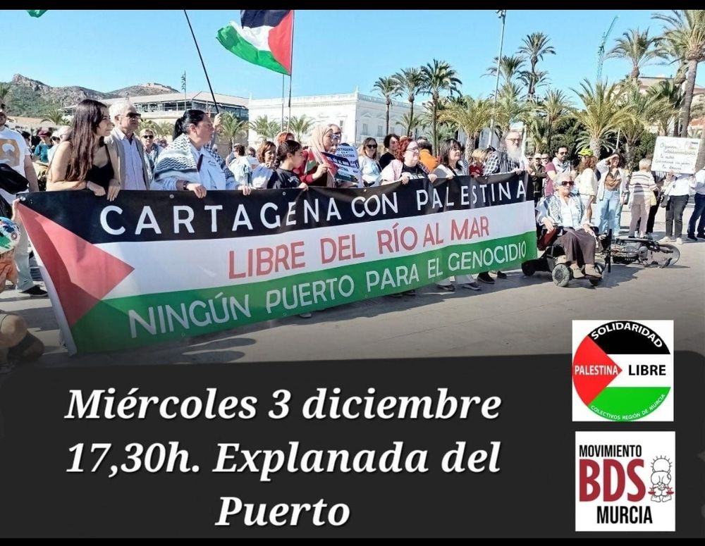 Convocatoria a las 17:30 en la explanada del puerto de Cartagena, por Palestina 