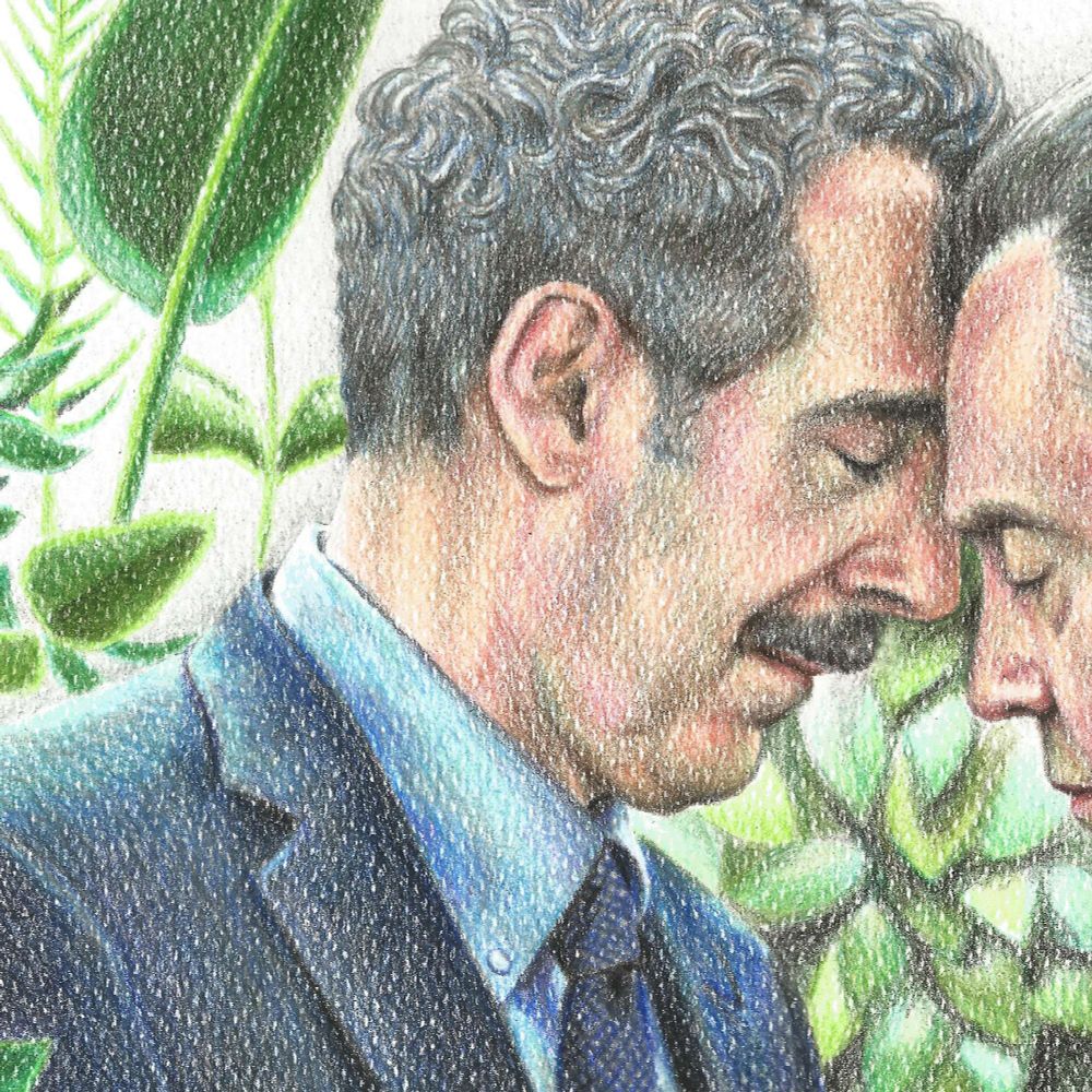 Closeup of a drawing of Irving B and Burt G from the tv show Severance