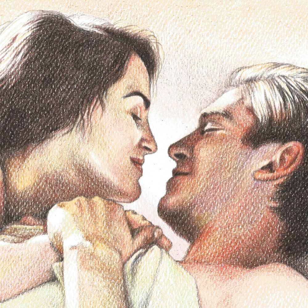 Detail of a colour drawing of Mary and Matthew Crawley from the tv show Downton Abbey