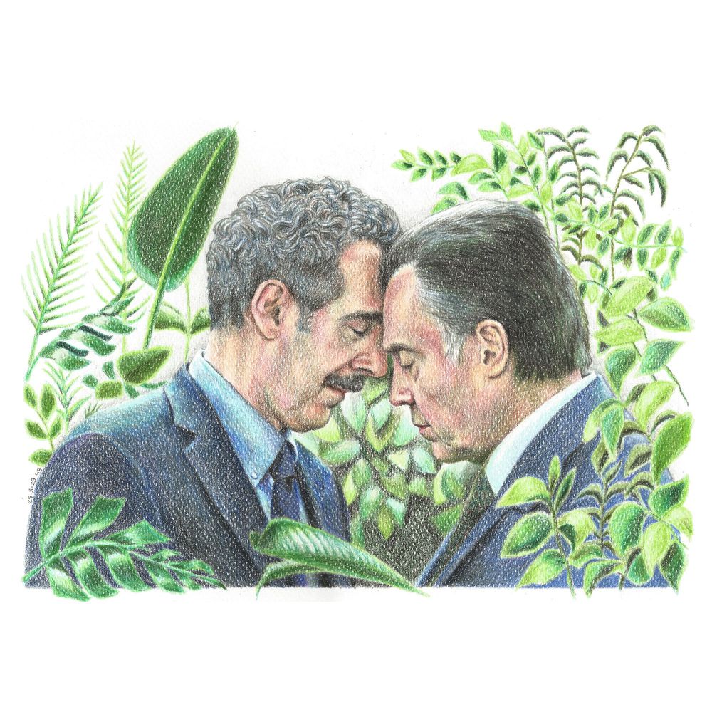 A drawing of Irving B and Burt G from the tv show Severance