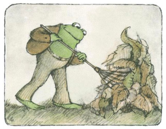 Frog carefully rakes a tidy pile of leaves, unaware that a mischievous gust—or perhaps something more—may have other plans for his hard work. From 