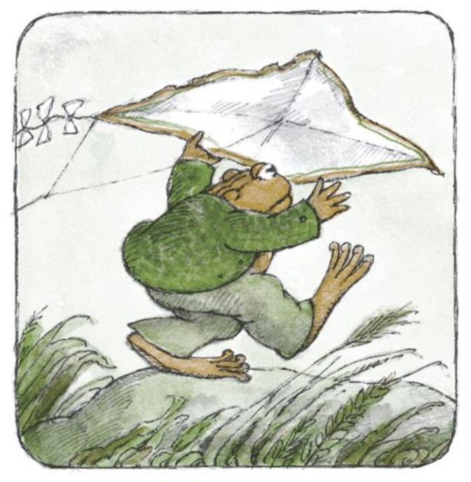 Toad runs through a meadow, waving the kite over his head.

From "The Kite"
In *Days with Frog and Toad*