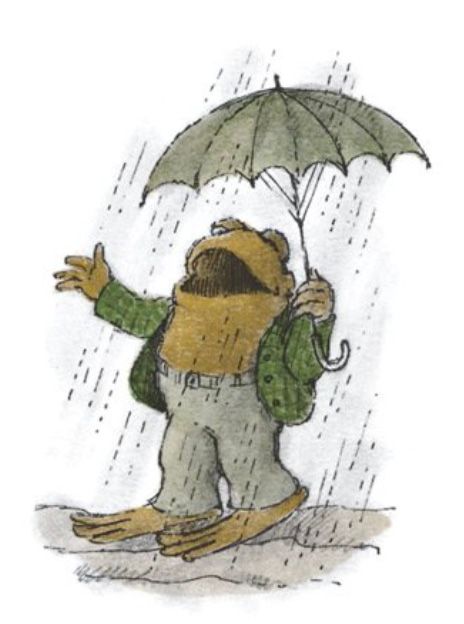 Toad, literally singing in the rain, serenades his seeds.

From "The Garden"
In *Frog and Toad Together*