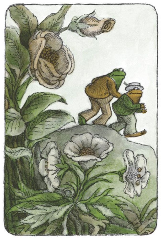 Frog and Toad traipse through the woods, Toad wearing his new hat.

From "The Hat"
In *Days with Frog and Toad*