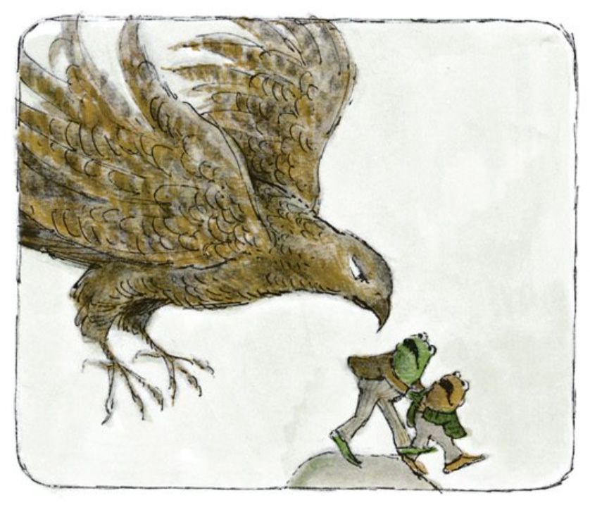 A giant hawk swoops down on Frog and Toad.

From "Dragons and Giants"
In *Frog and Toad Together*