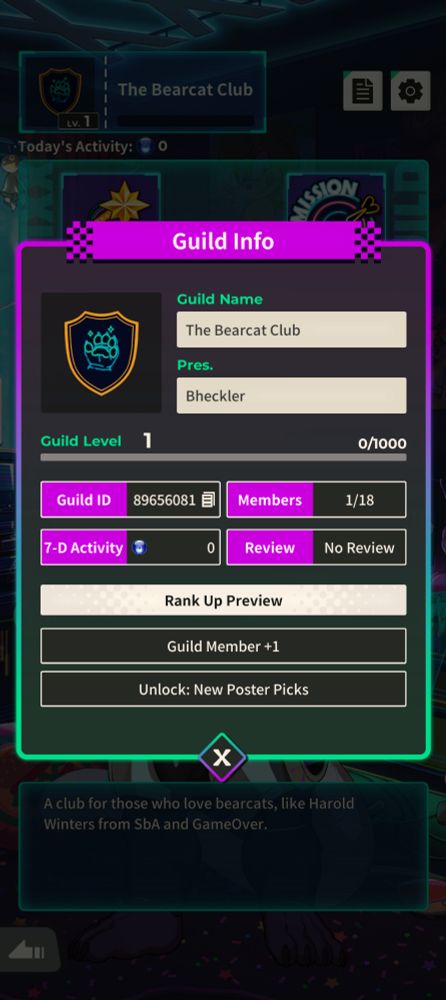 Guild information for that furry game. ID: 89656081