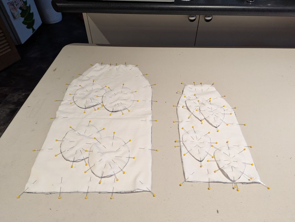 Pinned fabric for the pouches 