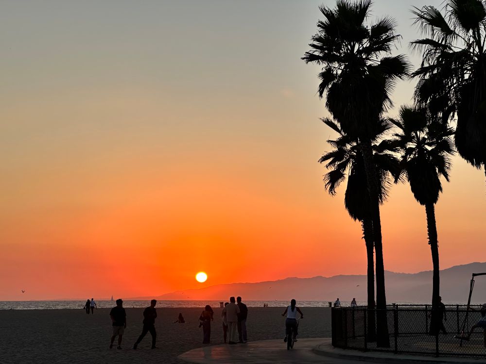 Sunset across Venice Beach and Santa Monica
