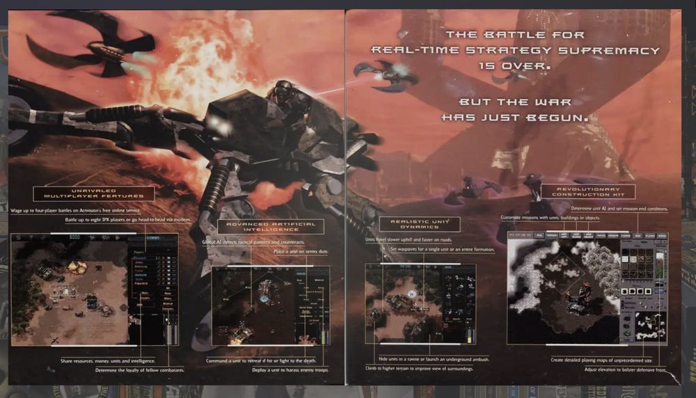 The box art for 1997 PC game Dark Reign: The Future of War (Gatefold Open)