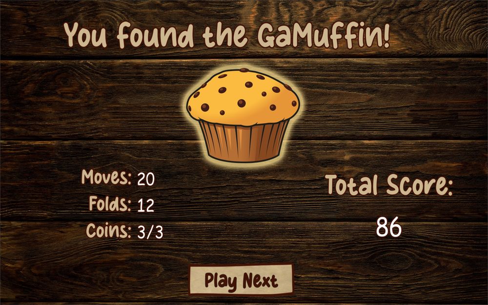A win screen featuring the words "You found the GaMuffin!" and a tasty looking muffin.