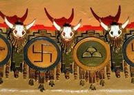 Photo of decor inside the Kimo Theater, featuring a swastika-type image from decades before the symbol was appropriated by the Nazis. 