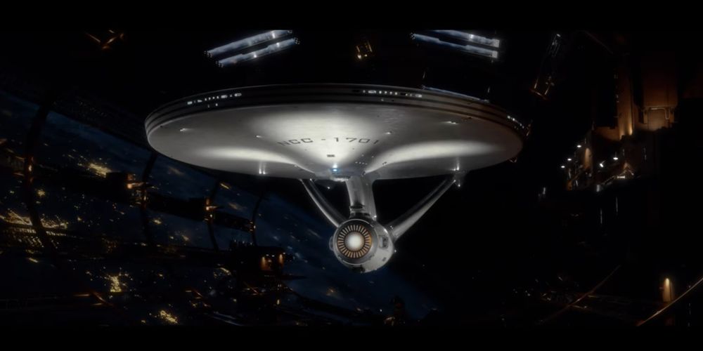 Fore view of the USS Enterprise as she leaves dry dock.