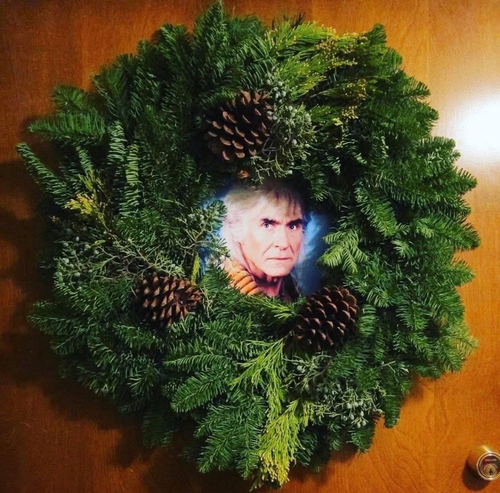 Christmas wreath with a picture of Khan played by actor Ricardo Montalban. 
