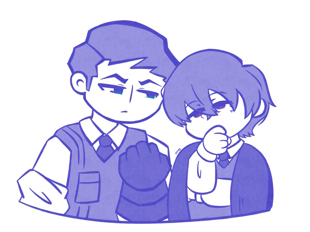 Meursang small doodle where Meursault and Yi sang are standing next to each other. 