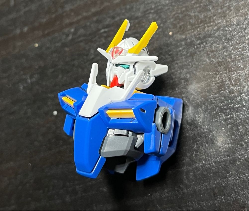 The chest and head of an incomplete gundam raiser