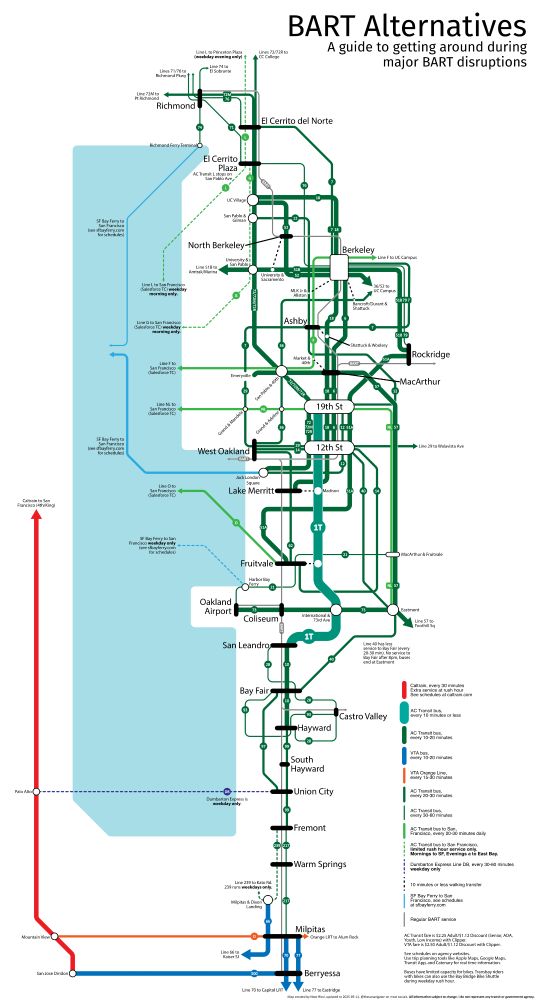a map showing transit alternatives to BART in the East Bay
