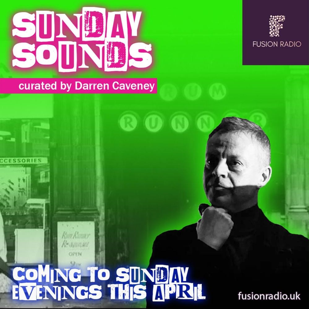 Green pink blue black and white image of me promoting a forthcoming new show on Fusion Radio