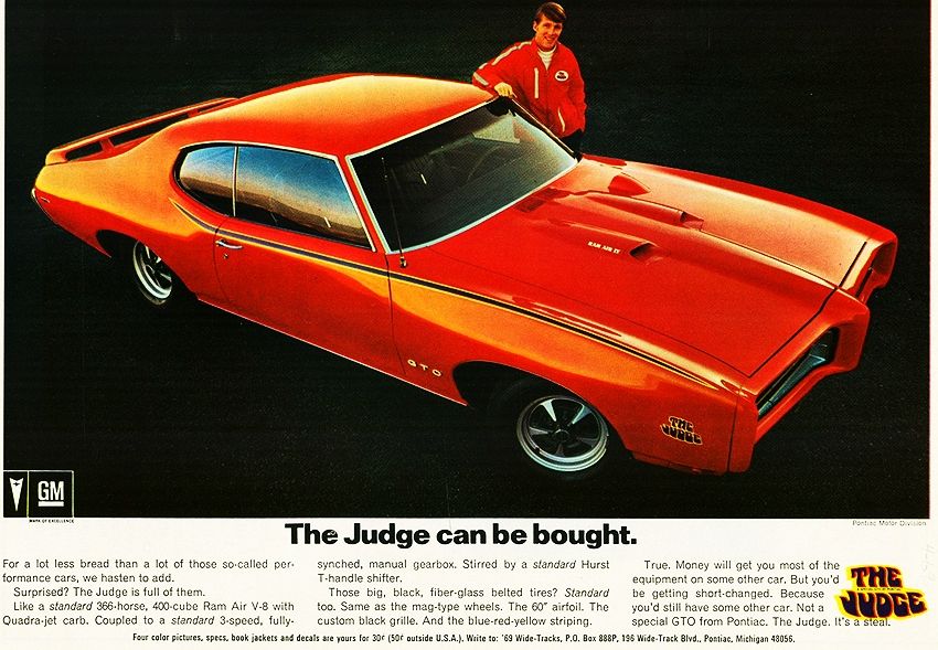 An advertisement for the 1969 GTO with the headline "The Judge can be bought."