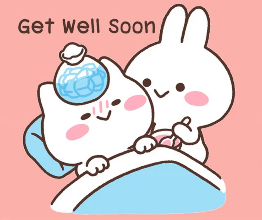 a cartoon of a cat and a rabbit with the words " get well soon " on the bottom