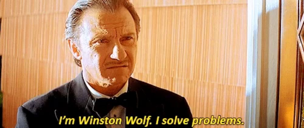 a man in a tuxedo and bow tie is saying `` i 'm winston wolf , i solve problems '' .