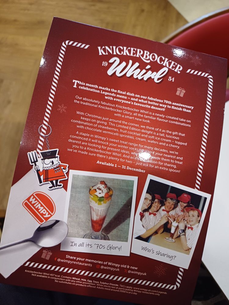 Wimpys menu for a knickerbocker glory ice cream.