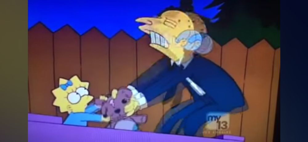 Mr Burns fights Maggie for his long-lost bear Bobo in The Simpsons.
