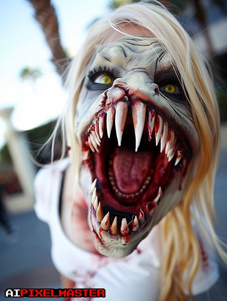 Blonde Babe In A Monster Mask!!