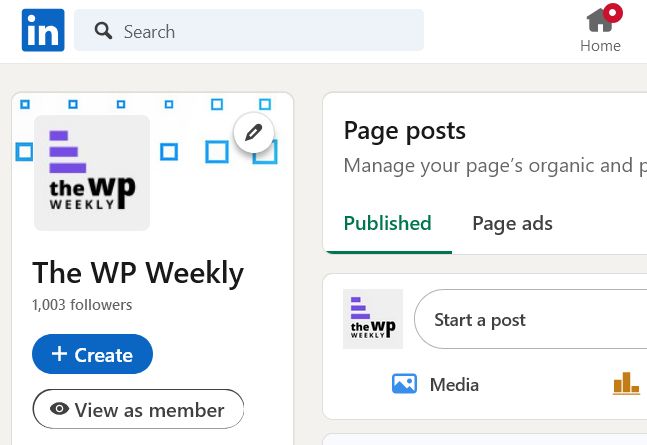 The WP Weekly page on LinkedIn