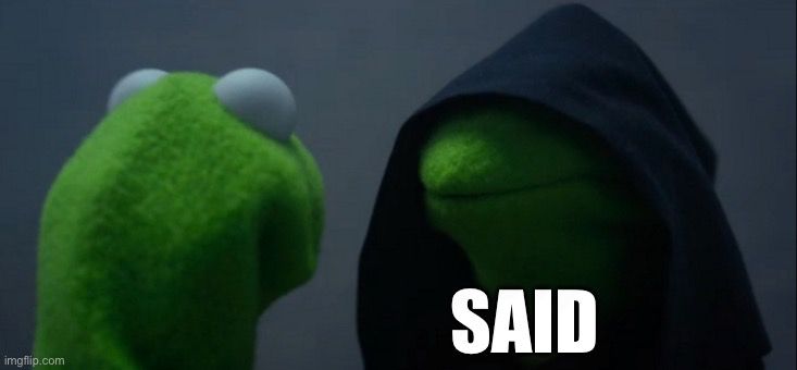 Evil kermit meme wherein he replies “said”