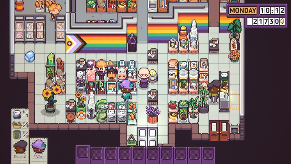 A screenshot from the game Discounty, a 2d pixel art top down view of a supermarket.