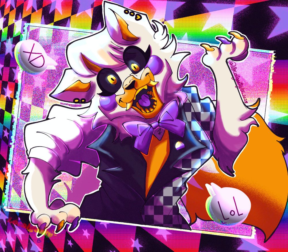 A colorful digital drawing of the character lolbit from Five nights at Freddy's. 