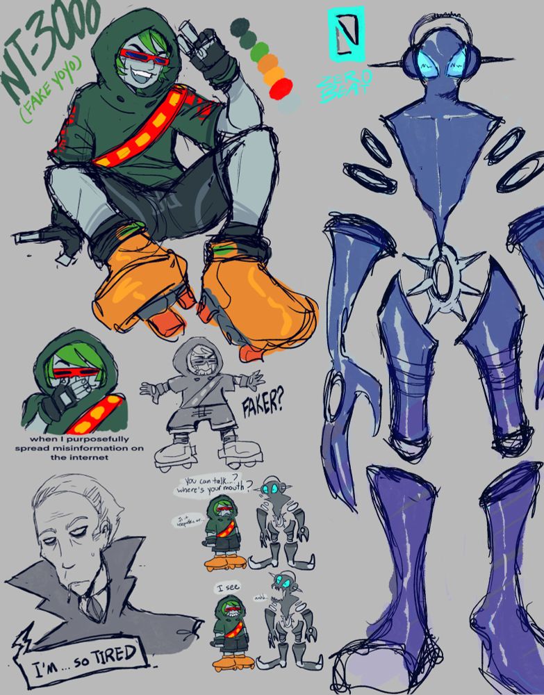 doodles of nt-3000, zero beat, and hayashi from jet set radio future