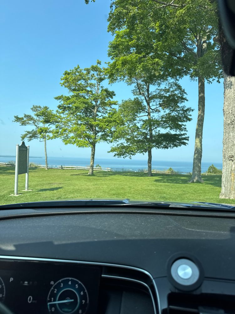 Roadside scenic outlook in Upper Peninsula Michigan overlooking Lake Michigan