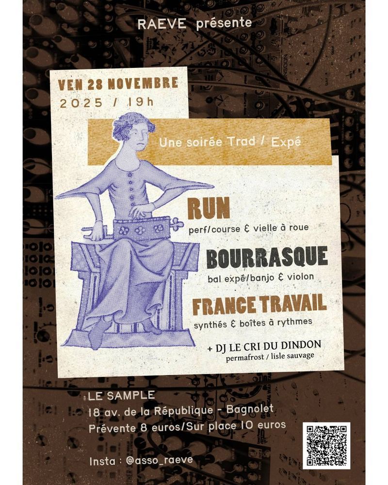 affiche du concert du 28 novembre au Sample avec Run, Bourrasque et France Travail.
