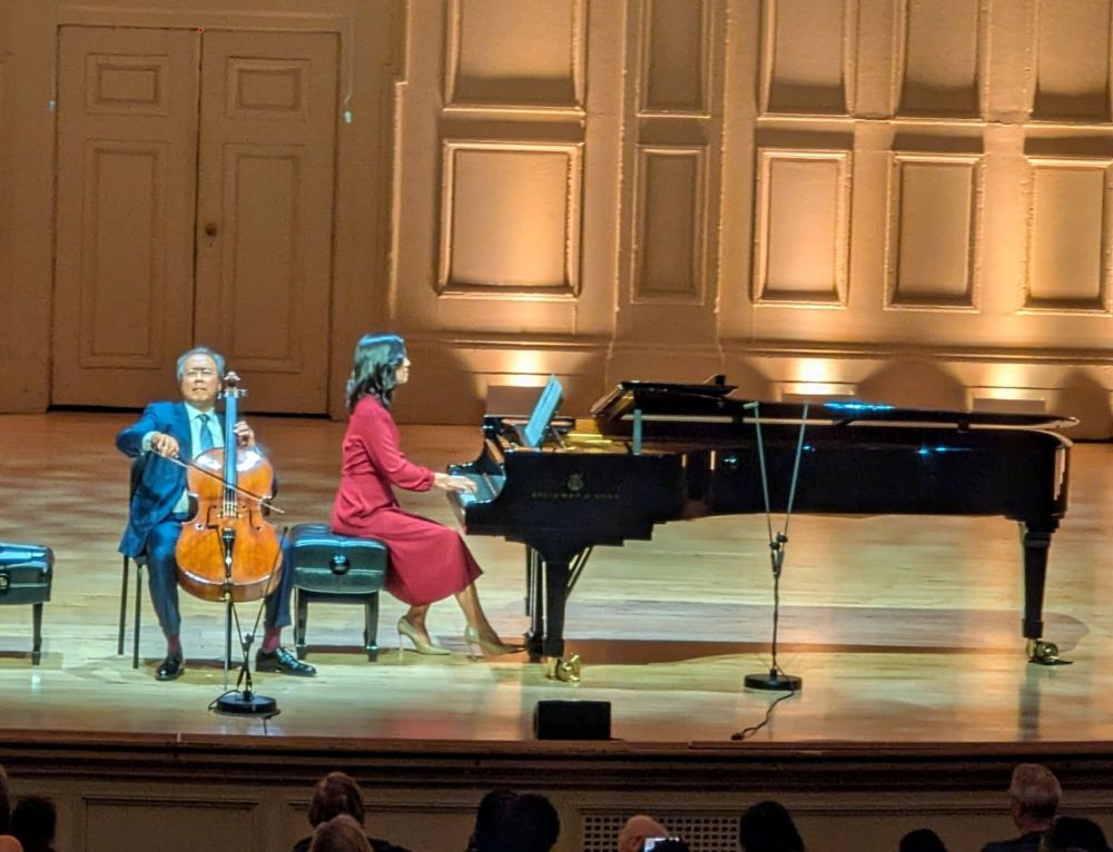 Yo-Yo Ma and Michelle Wu performing Bach/Gounod at Symphony Hall