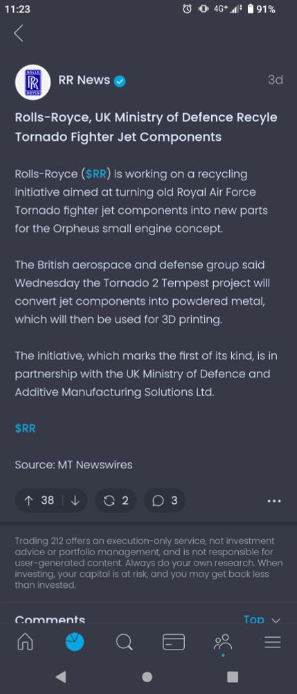 Rolls-Royce is working on a recycling initiative aimed at turning old Royal Air Force Tornado fighter jet components into new parts for the Orpheus small engine concept.

They will grind Tornado parts into dust for 3D printers.