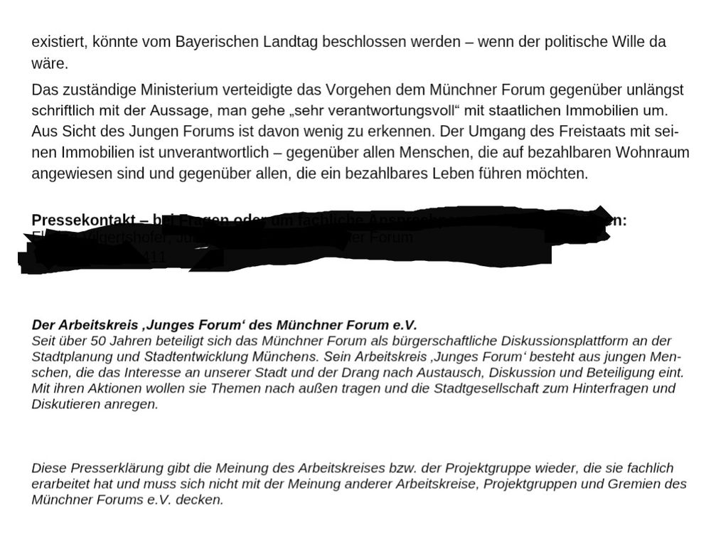 Pressemitteilung des Münchner Forums, Seite zwei. In Kürze auch per Link abrufbar.