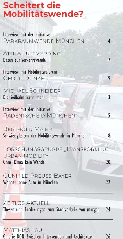 Zu sehen ist das Inhaltsverzeichnis, unter anderem mit Interviews mit Verkehrsreferent Georg Dunkel sowie dem Radentscheid.