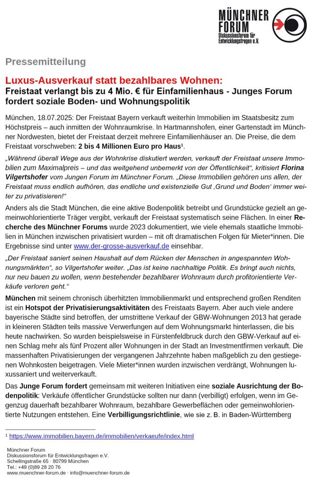 Pressemitteilung des Münchner Forums, in Kürze auch per Link abrufbar. 