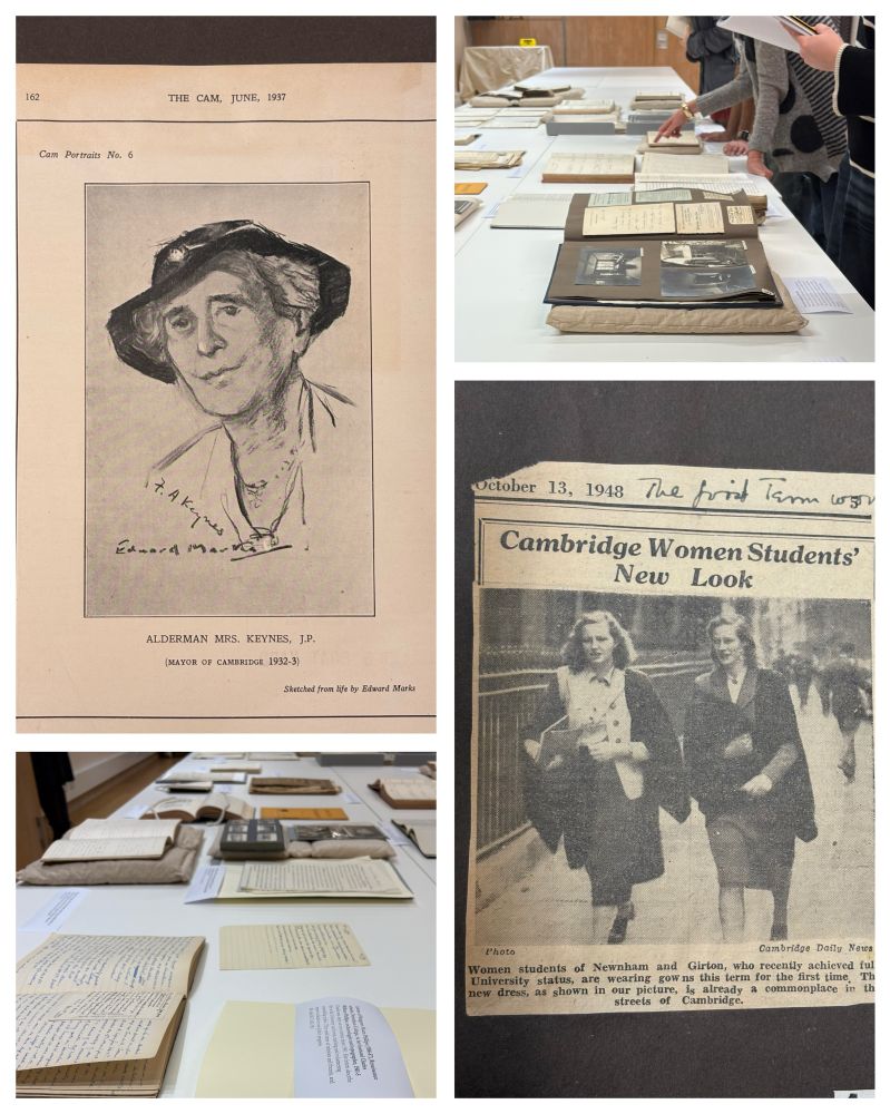 Montage showing items from Cambridge University Library’s Special Collections, set out for a class.