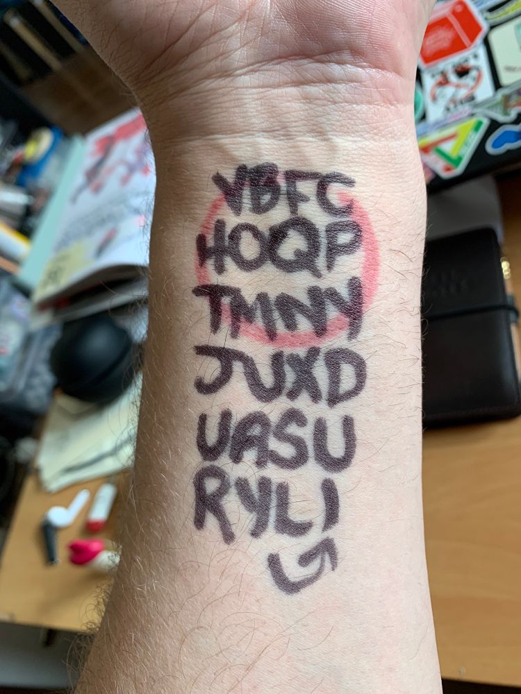 Sharpie tattoo of lyrics from Reinvent Your Second Wheel by Wire