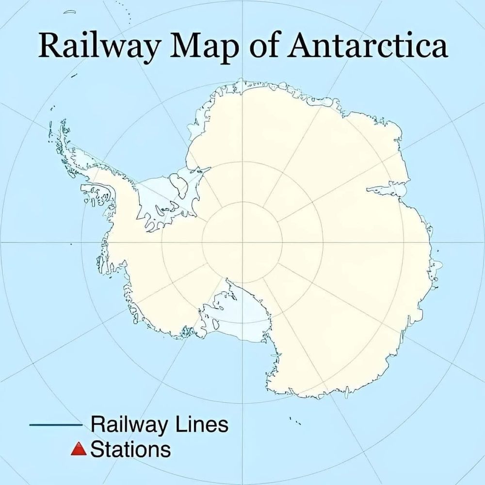 Map of all railway lines and stations in Antarctica.