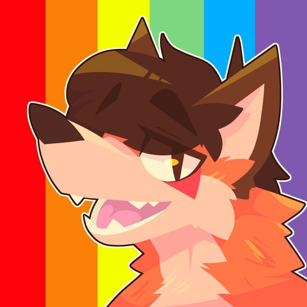 SFW, Digital Art, a furry fox with the homosexual flag behind.