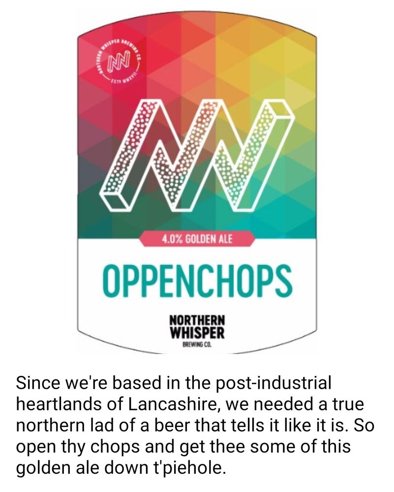 Pump badge and description of the name, which comes from 'open thy chops' - because they're from Lancashire, apparently 