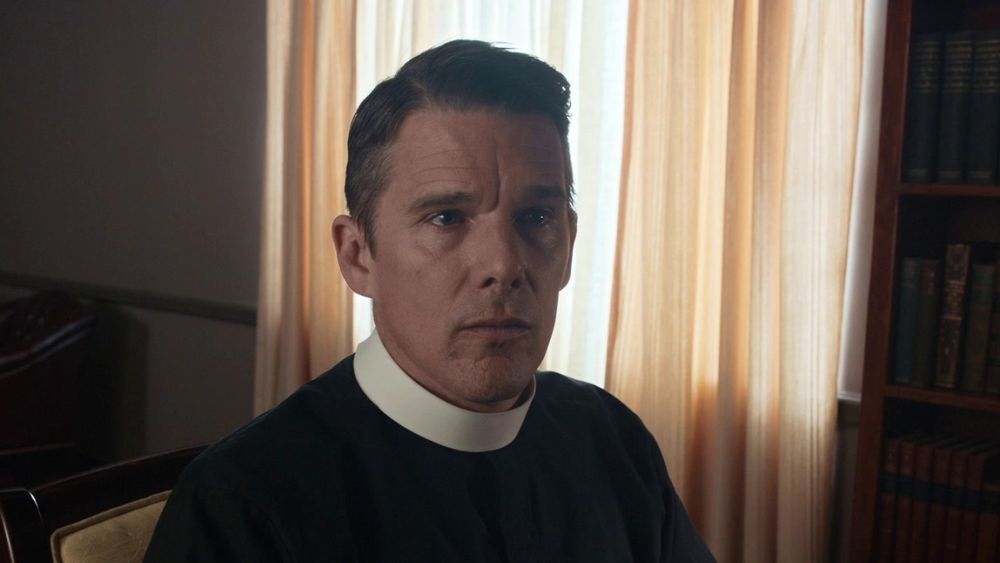 Ethan Hawke in First Reformed looking distressed