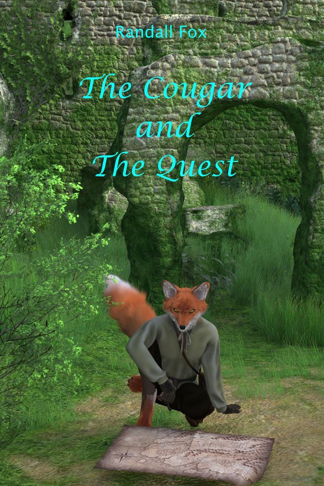 A fox sits in front of a ruin looking at a map