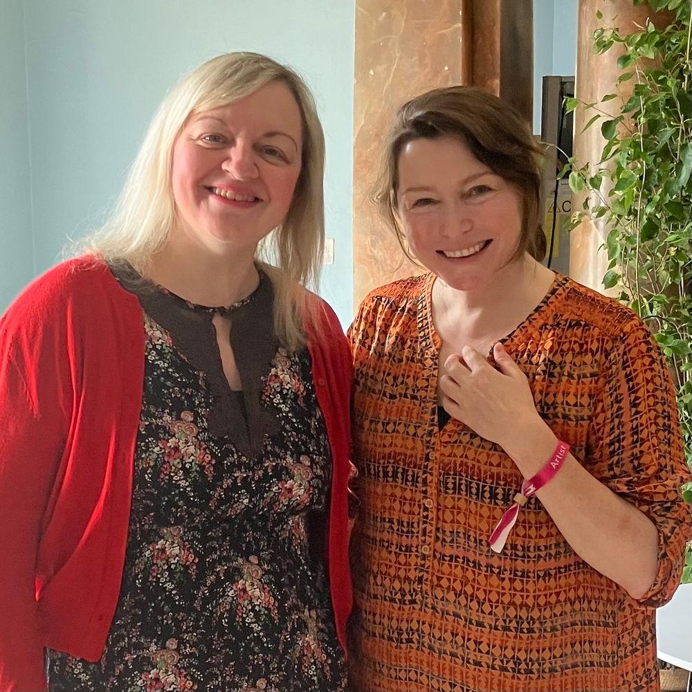 Jo and Isabel standing in the Green Room at Cheltenham Science Festival 